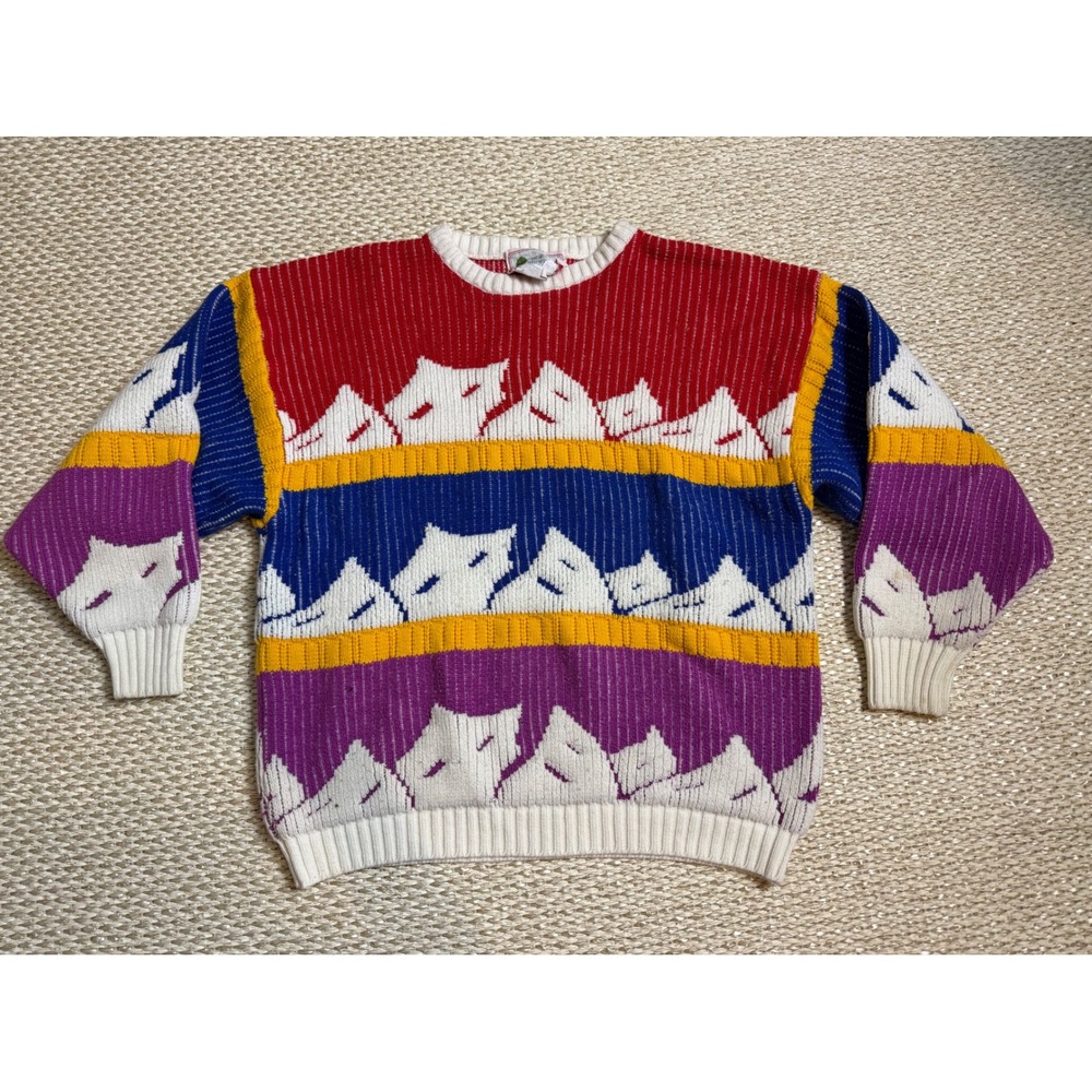Vintage Organically Grown Color Block Mountain Knit Sweater coastal surf Skater